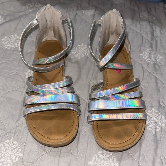 Sugar Agave silver metallic Holographic strappy Sandals Gladiator girls -4 - Picture 1 of 5